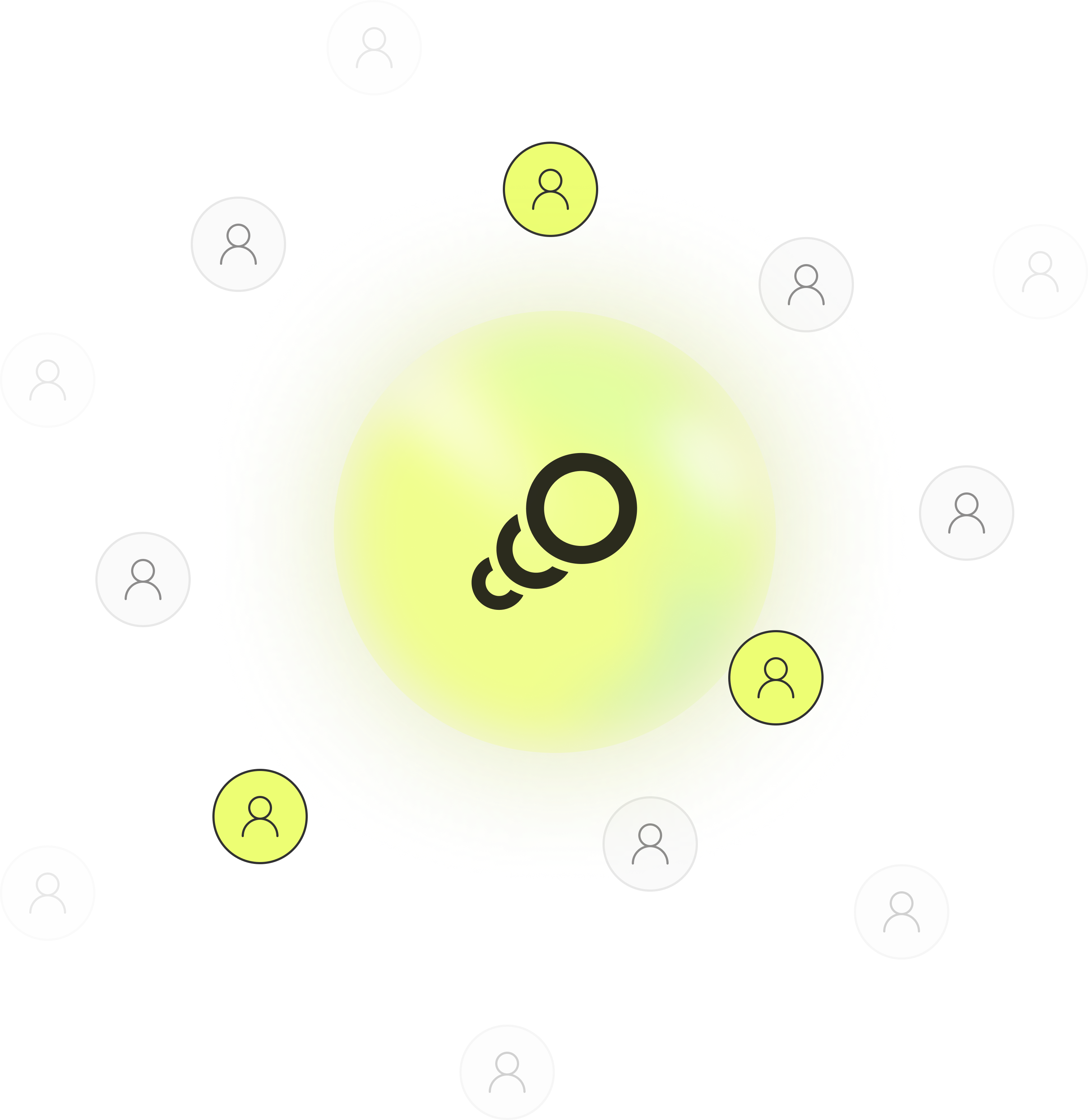 HealthLeap glowing globe in the middle with icons that represent patients around it to signify that HL is able to identify the right patient to prioritize